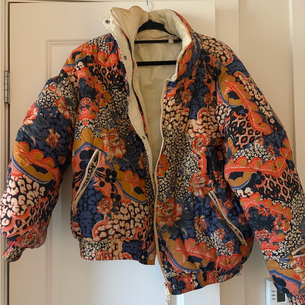 Free People Multicolor Floral Puffer Jacket